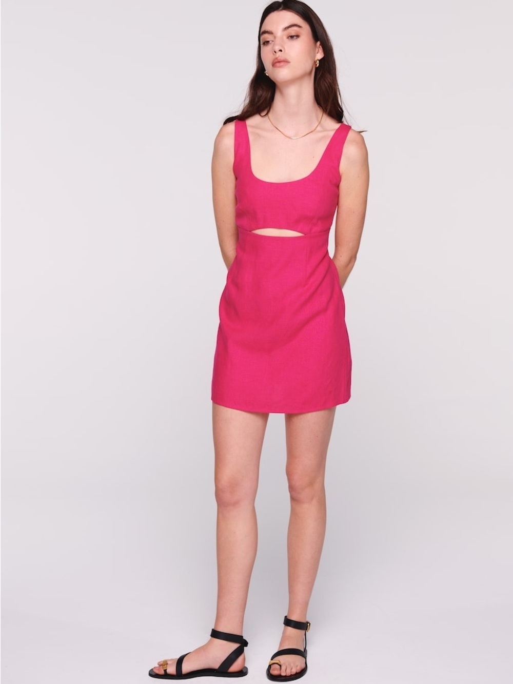 Aligne Hanna 100% linen pink cut out mini dress sz 6 (UK10)